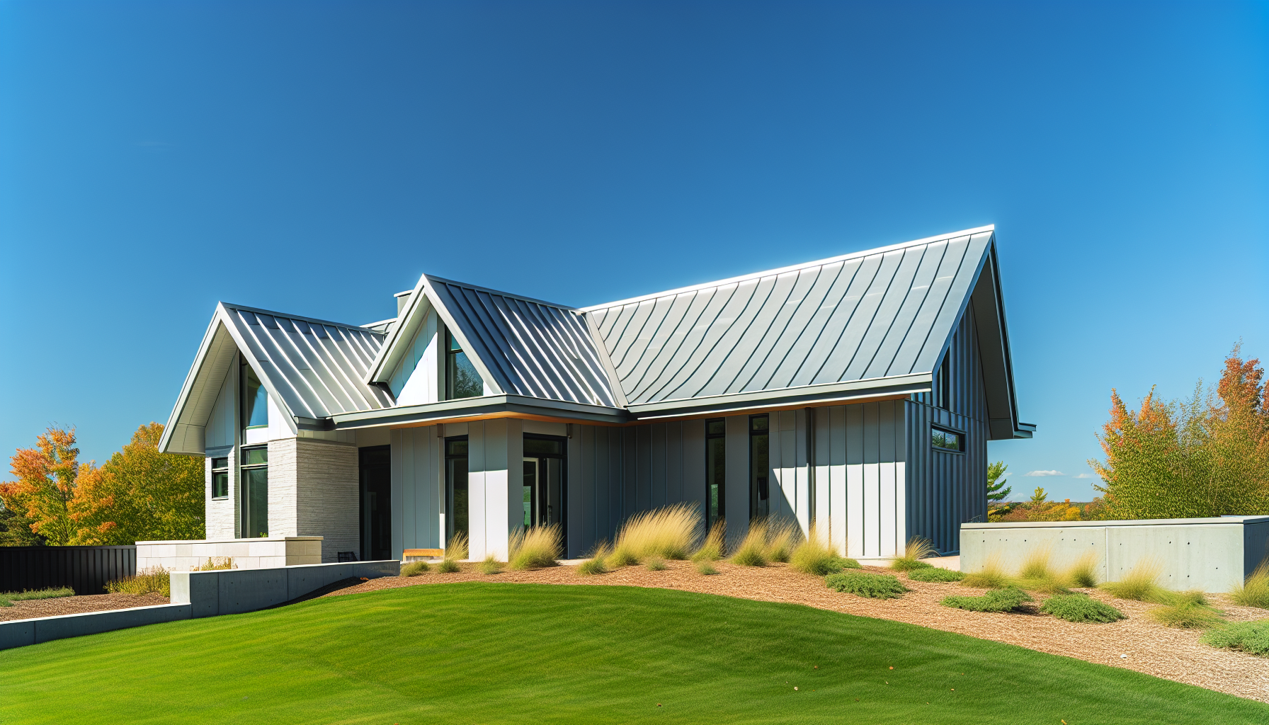 A metal roof on a modern house