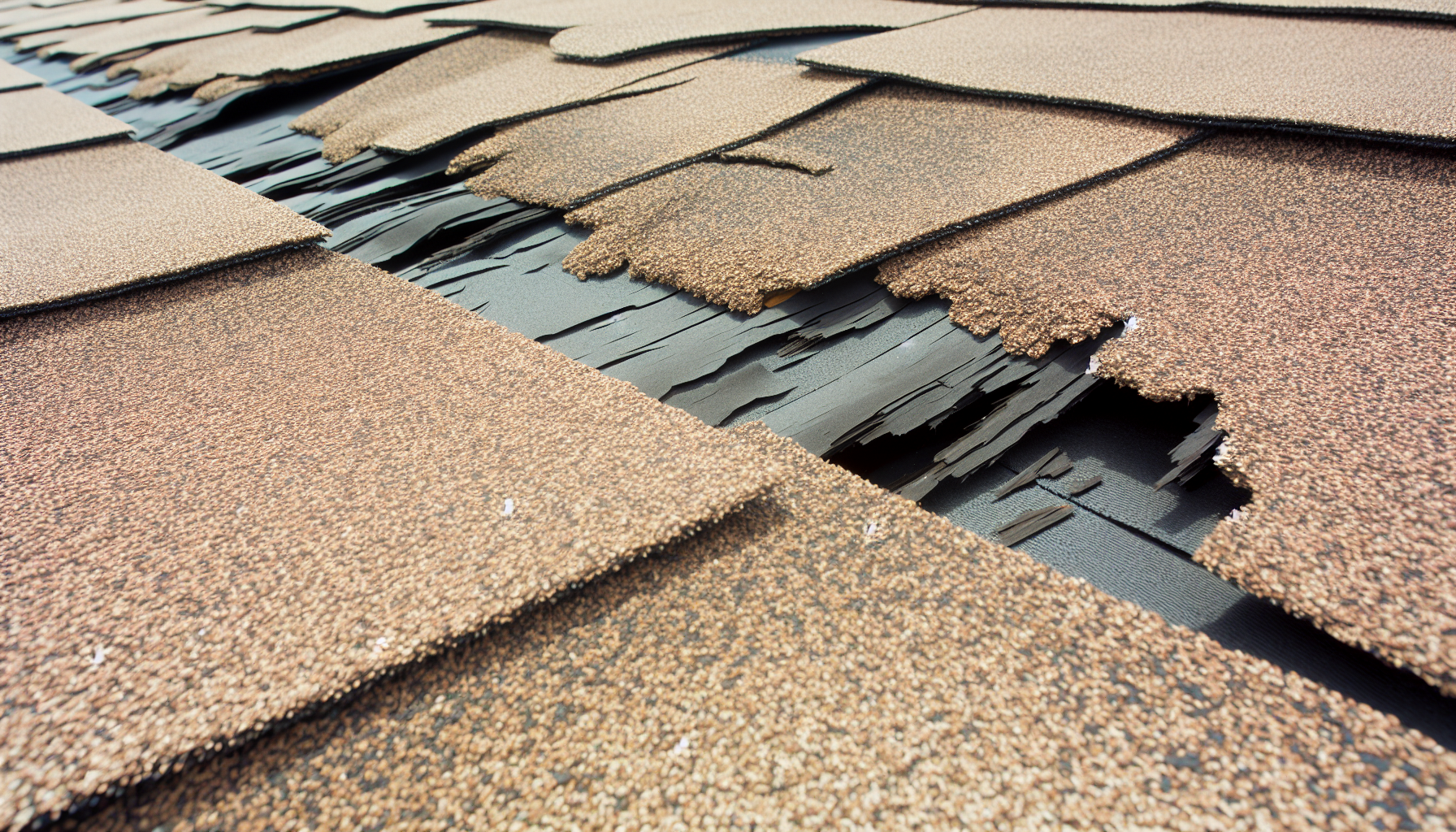 Damaged shingles on a roof