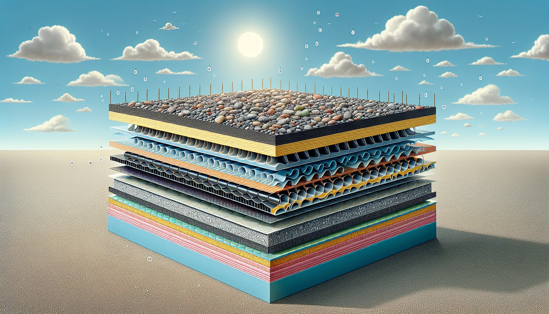 Illustration of built-up roof membrane layers