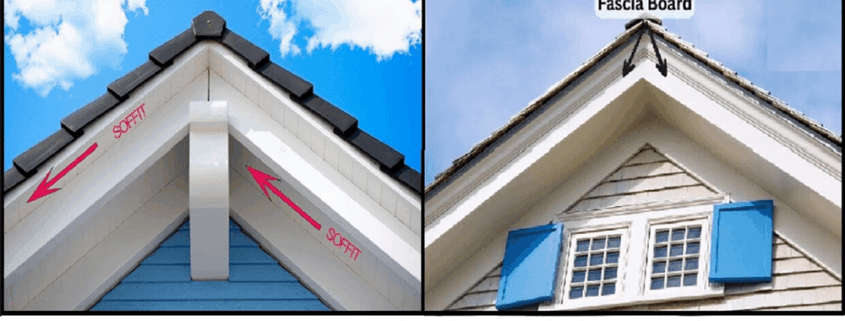 Fascia boards supporting the roofline and gutter system