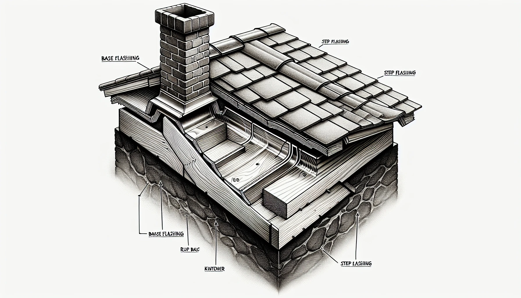 Illustration of base and step flashing techniques