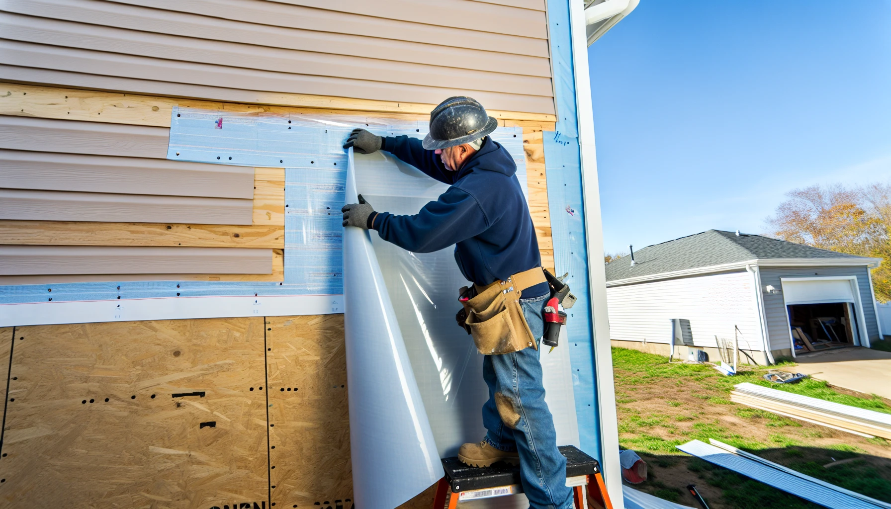 Preparation of exterior wall with moisture barrier for vinyl siding installation