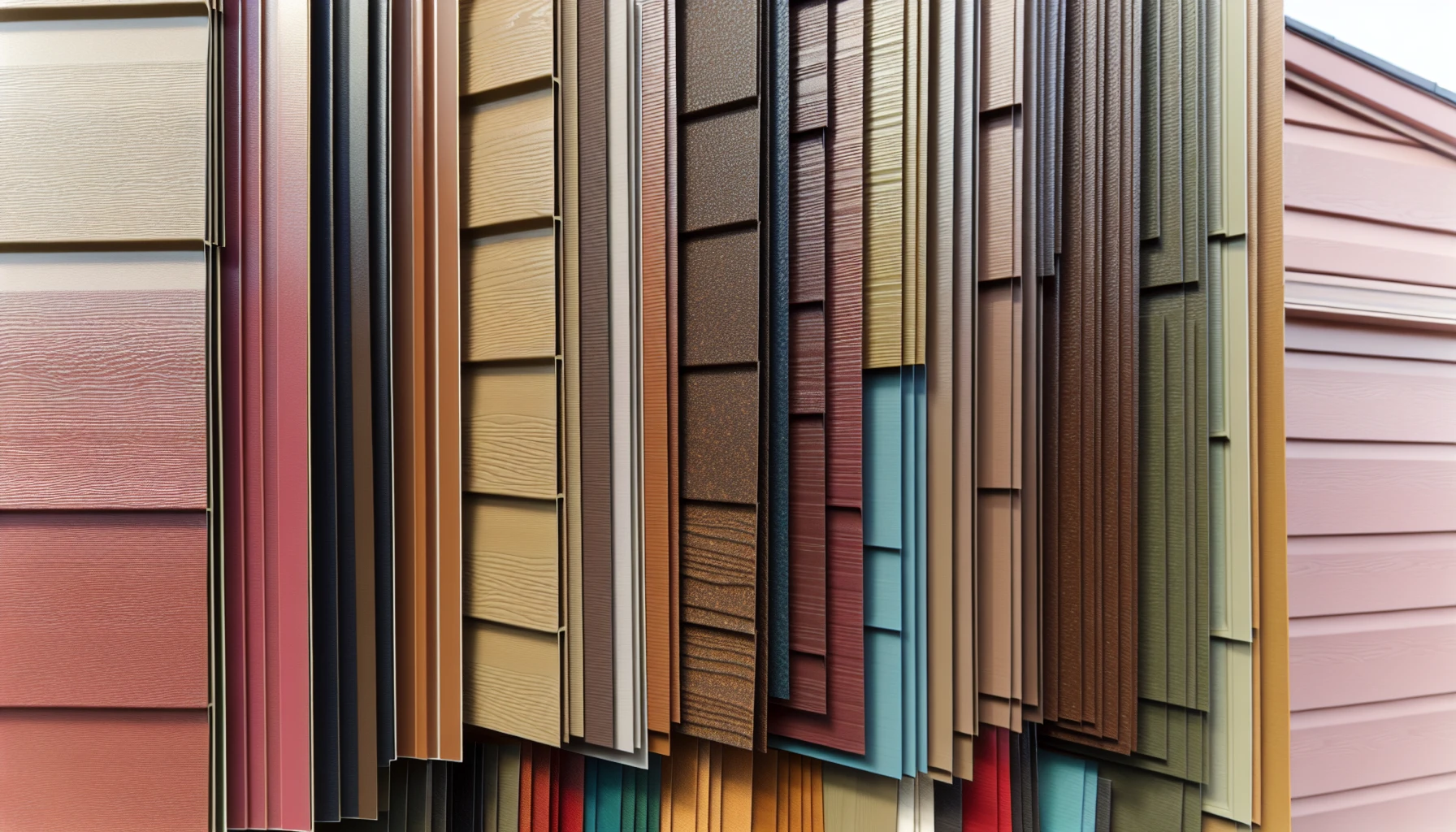 Various vinyl siding panels in different colors and styles