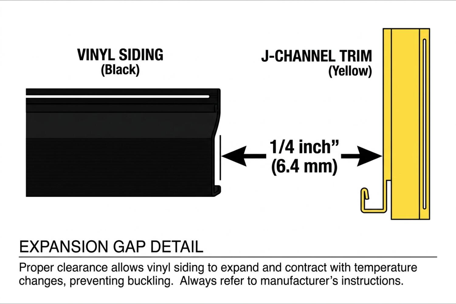 Diagram showing proper expansion gap between vinyl siding and trim piece