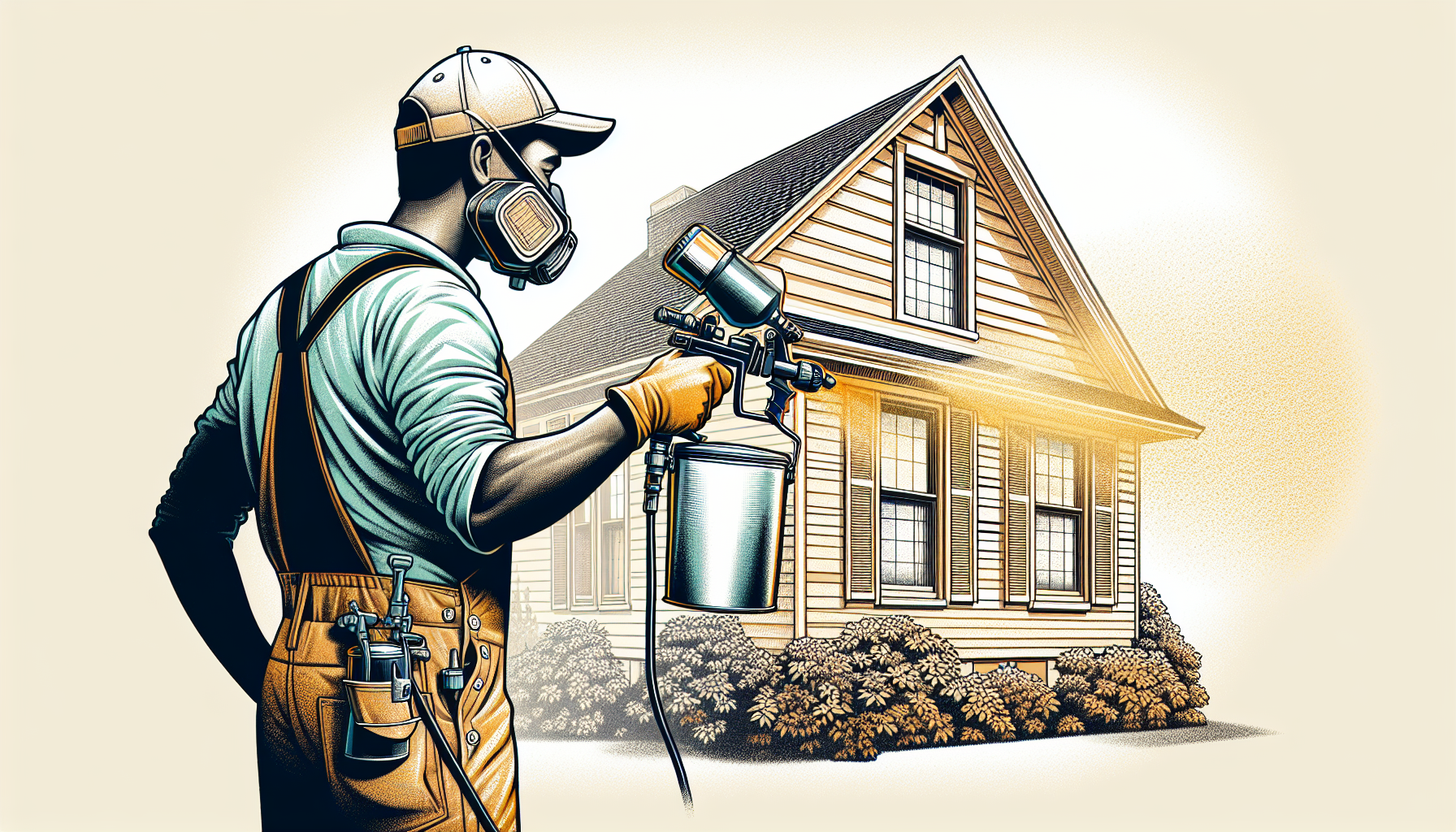 Illustration of a house with vinyl siding being painted