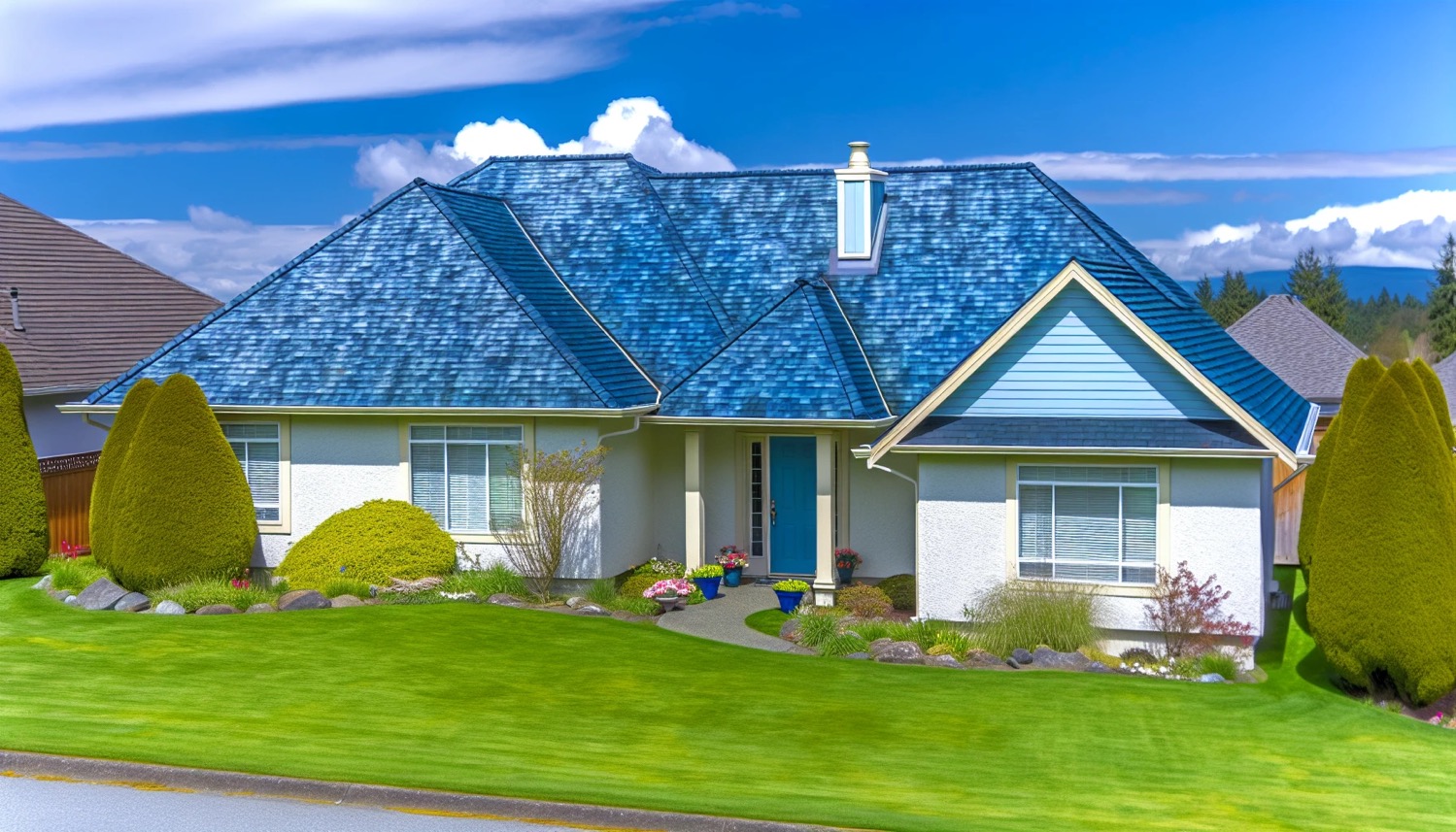 A visually appealing roof color enhancing the curb appeal of a home contributing to its marketability and resale value