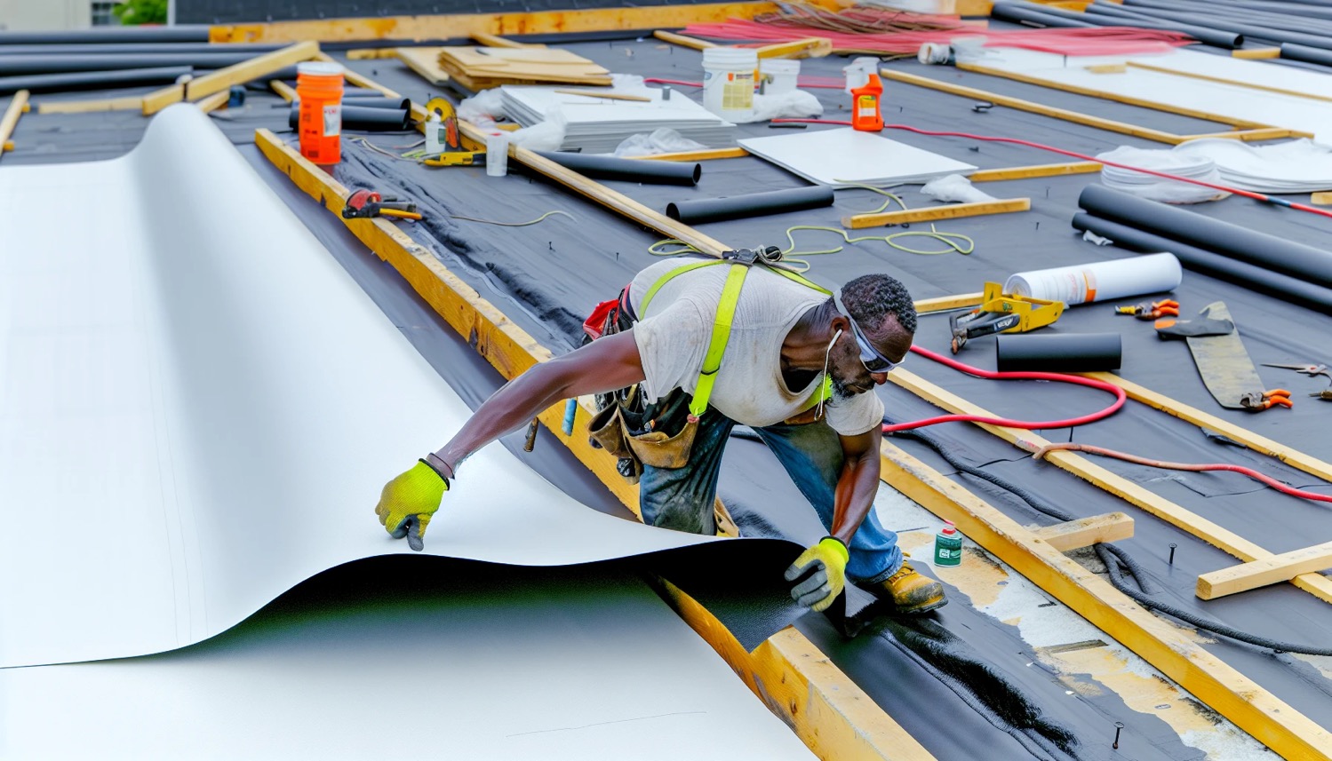 Roll of TPO roofing membrane and roofing materials