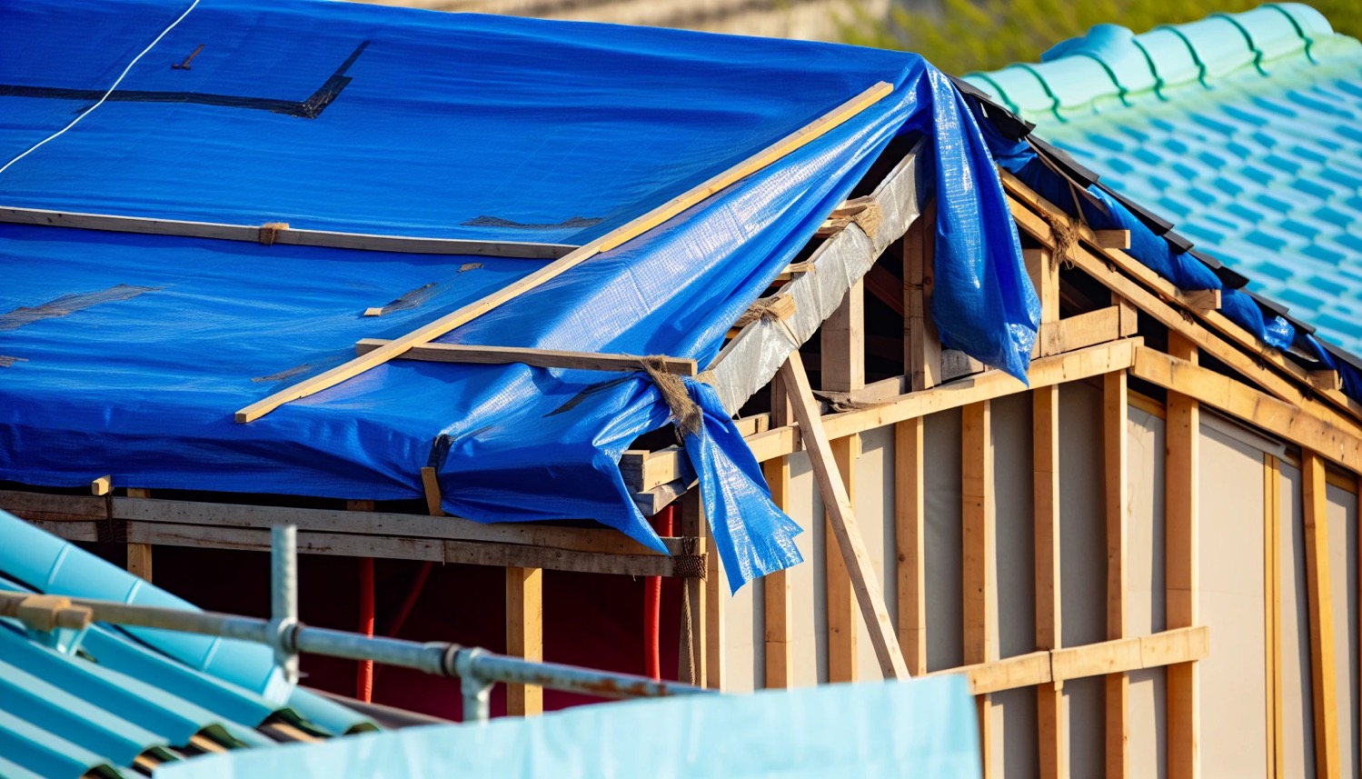 Roof covered with a heavy-duty tarp