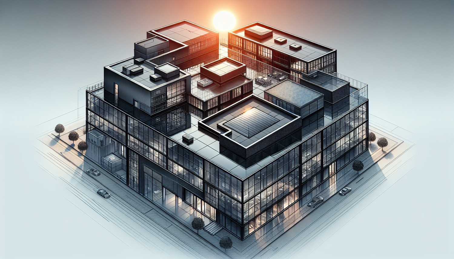 Illustration of a flat roof with EPDM membrane