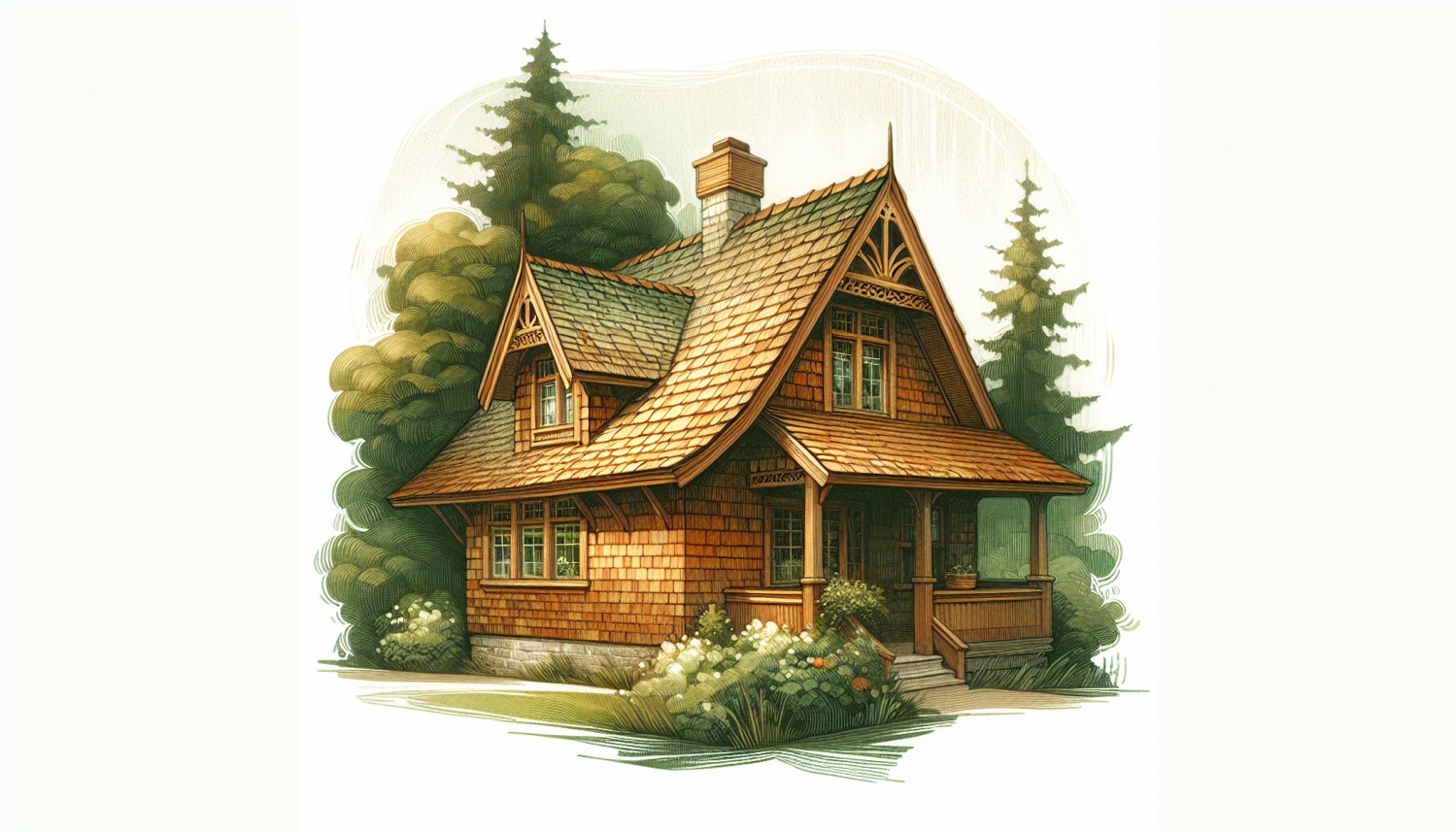 Illustration of a traditional cedar shake roof