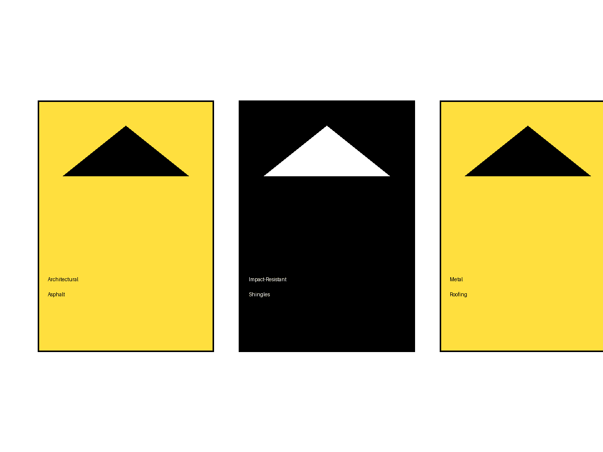 Comparison graphic showing architectural asphalt shingles, impact-resistant shingles, and metal roofing as the main roofing choices Mid-Missouri homeowners should compare.