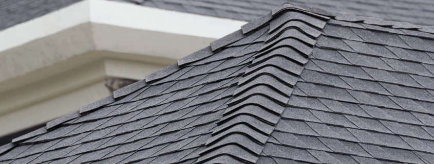 An illustration displaying different types of asphalt shingles, including 3-tab and architectural shingles.