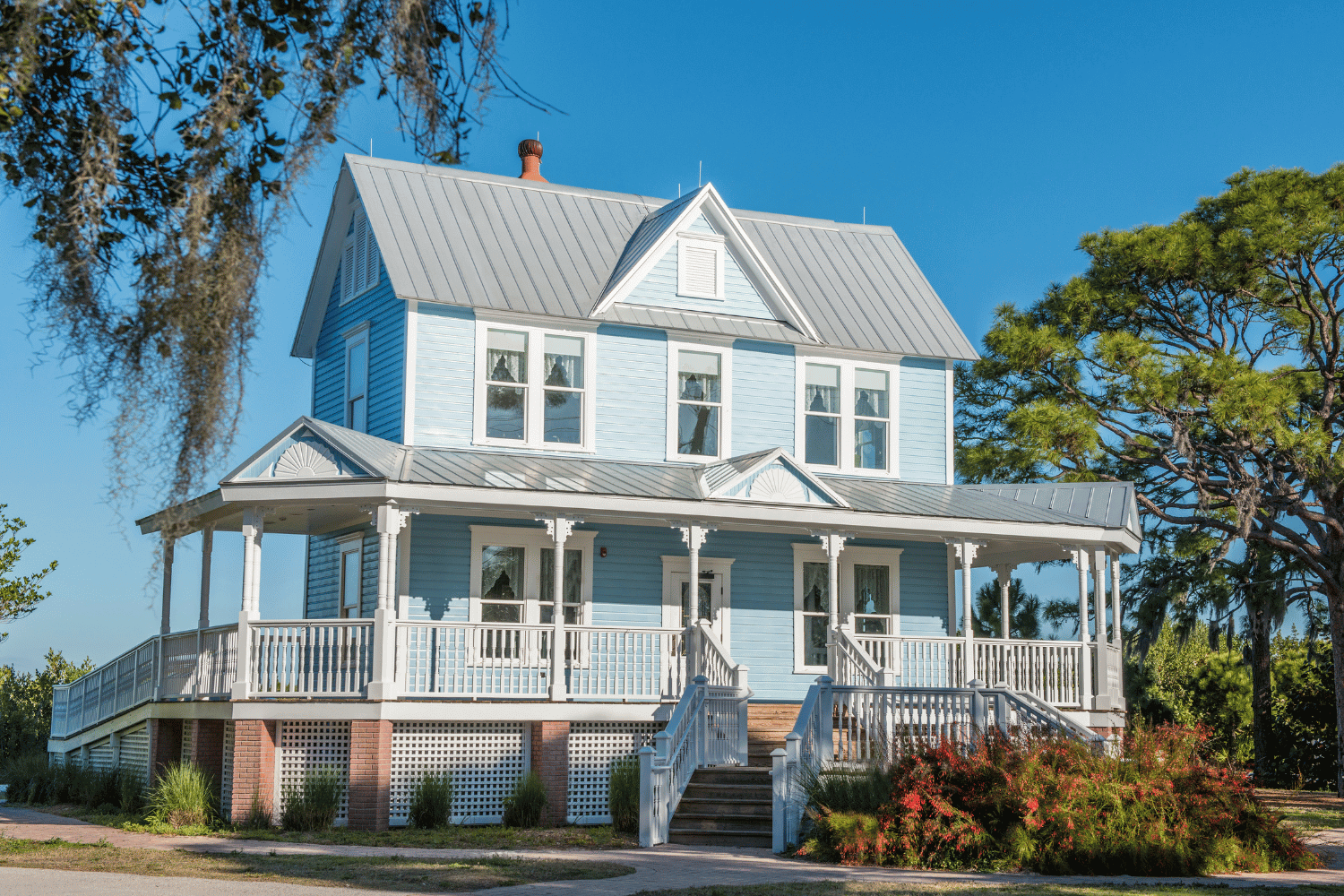 A collection of architectural styles featuring different color combinations for roofs and siding. 