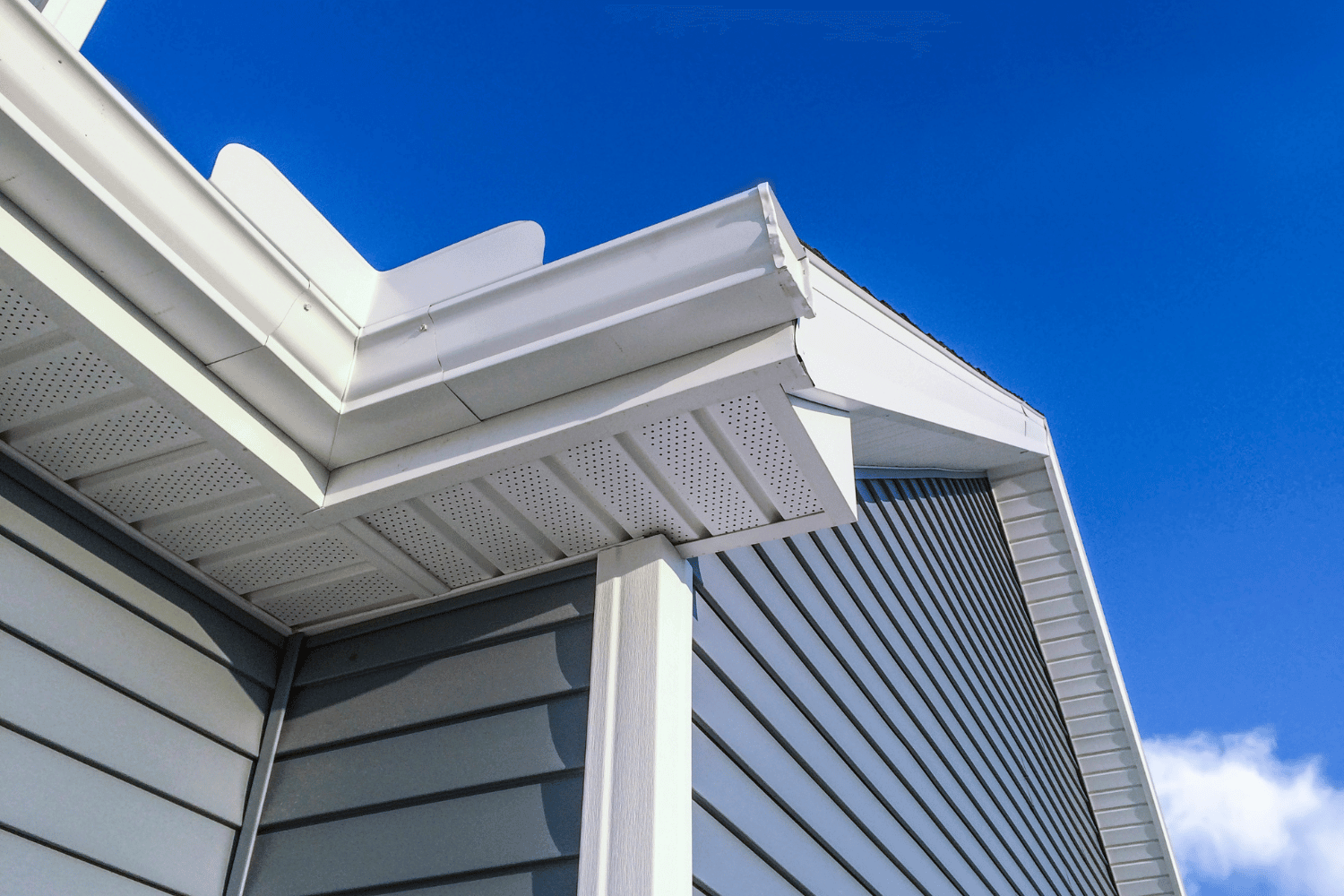 A house showcasing a metal roof and vinyl siding, highlighting the combination of materials. 