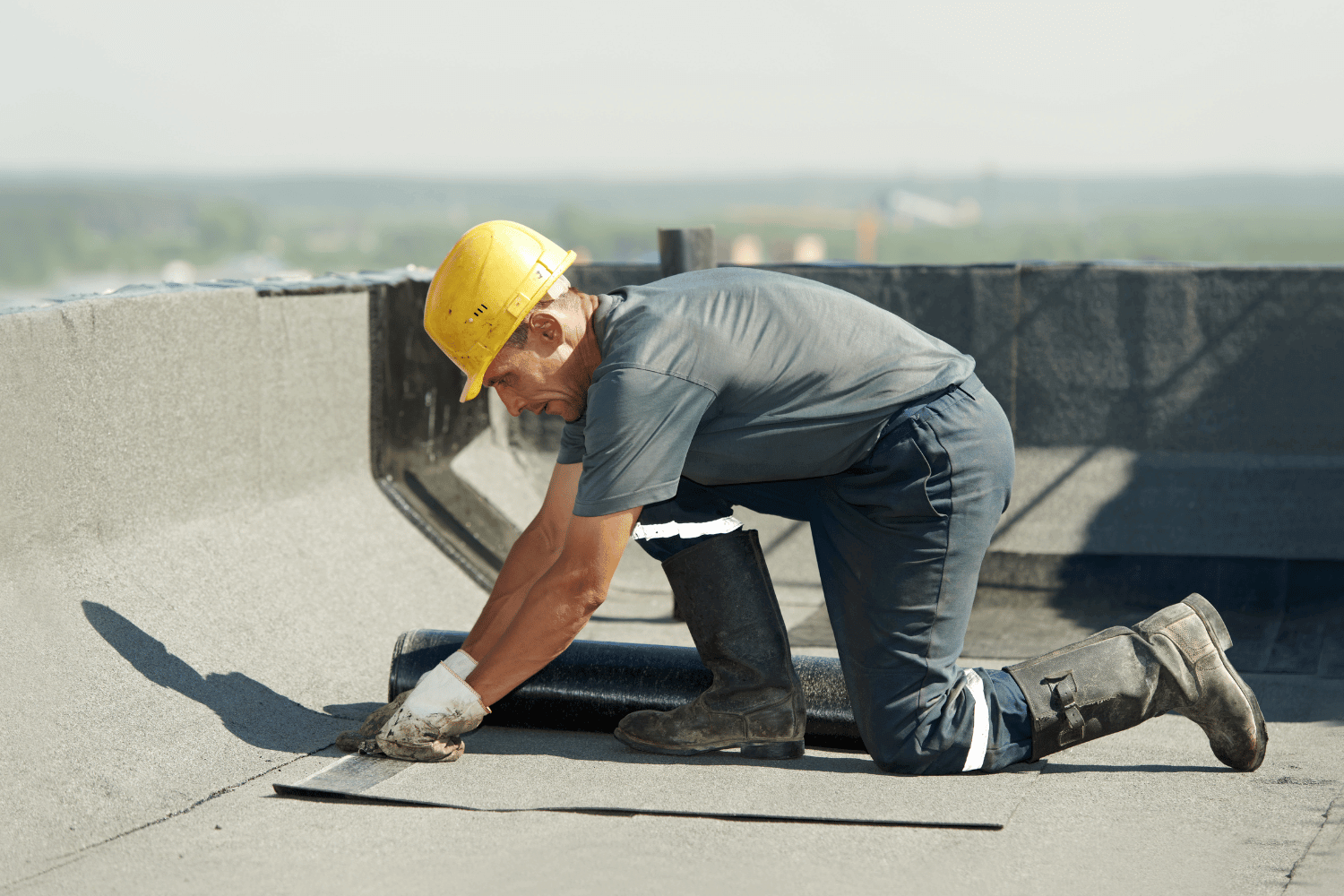 An overview of TPO roofing systems showing a flat roof installation. 