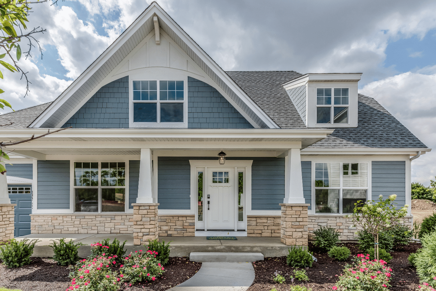 Cost-effective manufactured stone veneer applied to a home's exterior. 