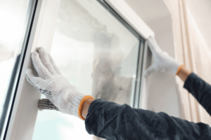 Cutting an opening in the wall for a new window.