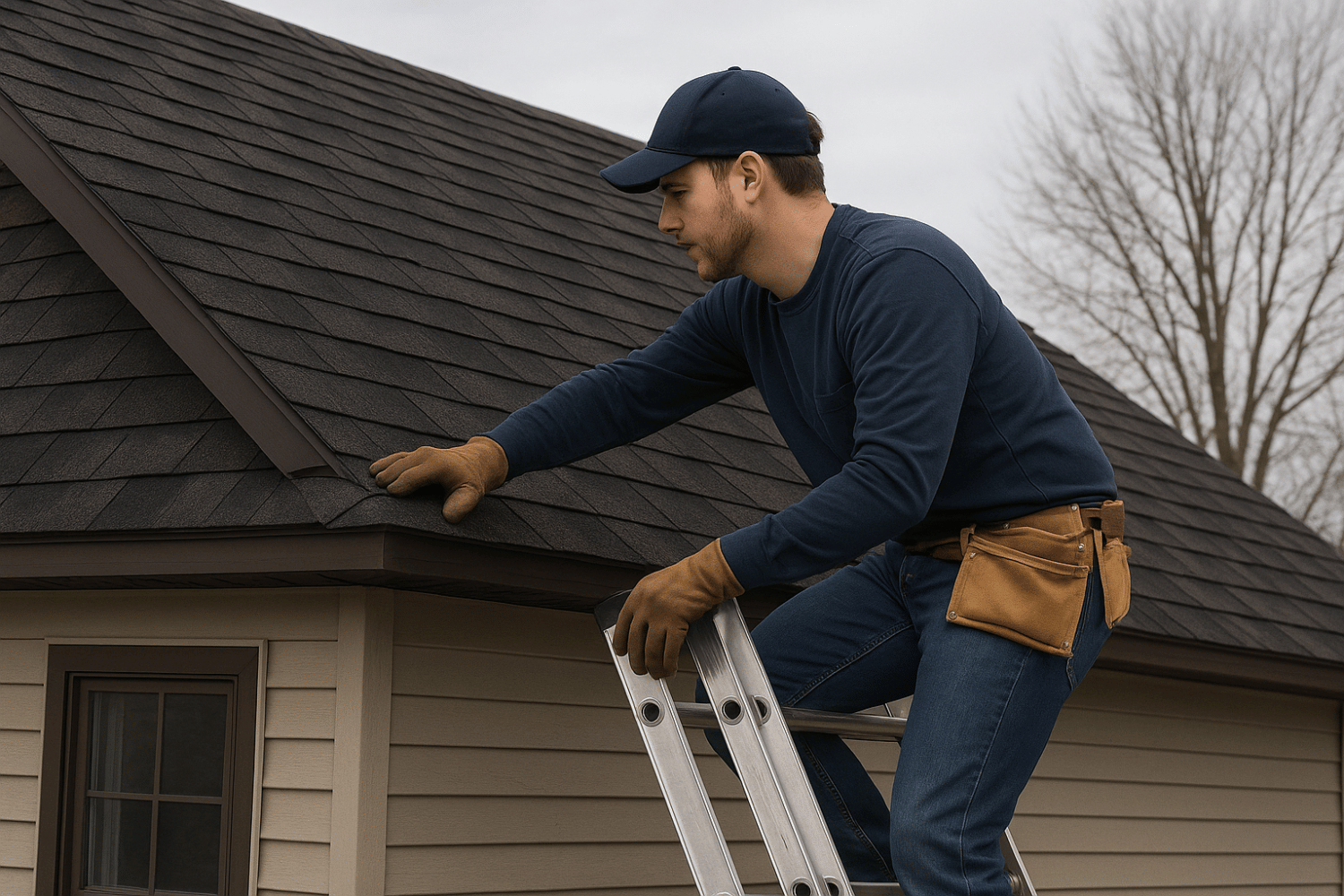 A local roofing expert inspecting a roof, showcasing professional help in roof maintenance.