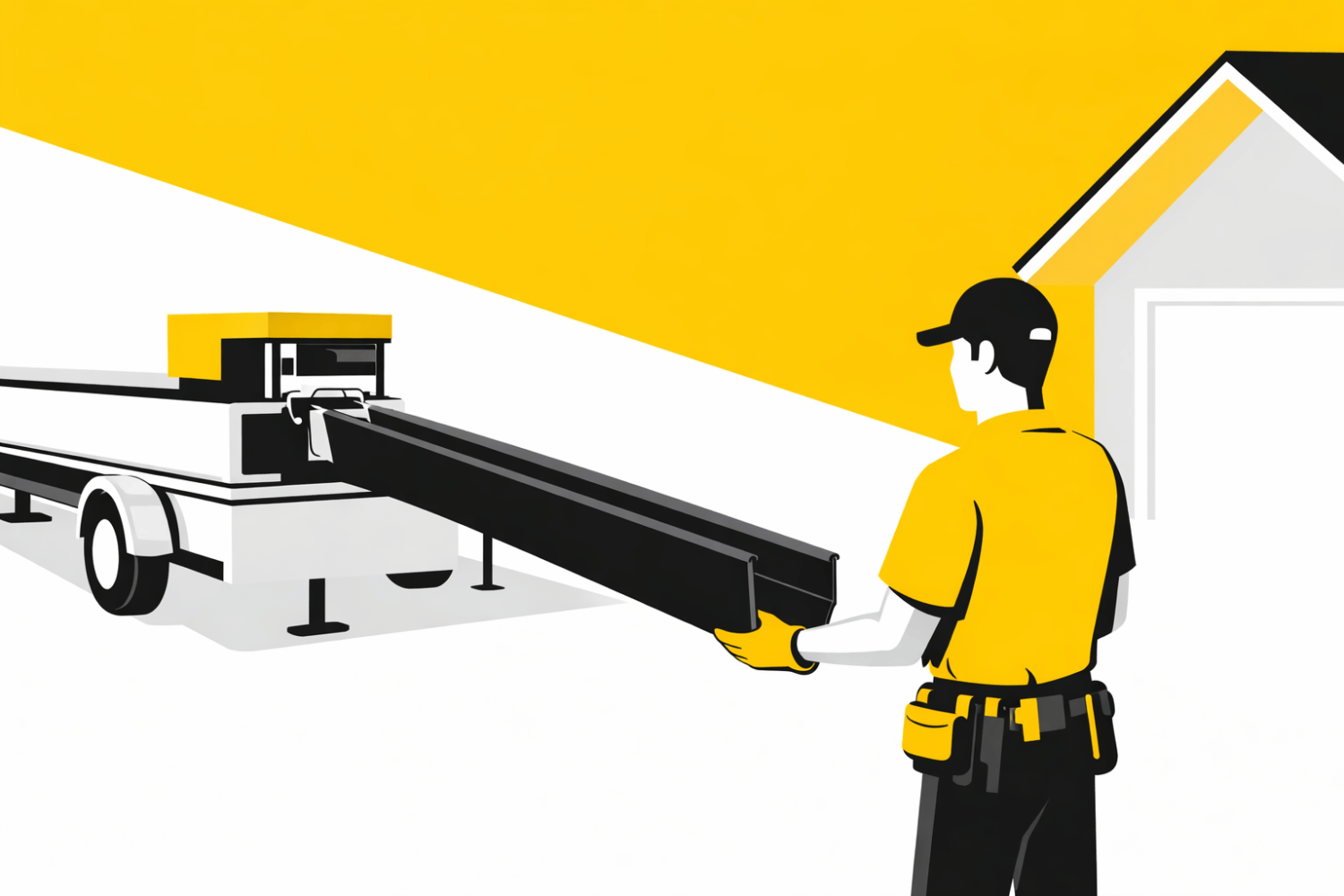 A professional contractor is using mobile gutter forming equipment to create seamless aluminum gutters on a residential driveway, ensuring proper water flow and protection for the home's exterior. This installation is crucial for preventing water damage, basement flooding, and costly repairs related to structural integrity and foundation issues.