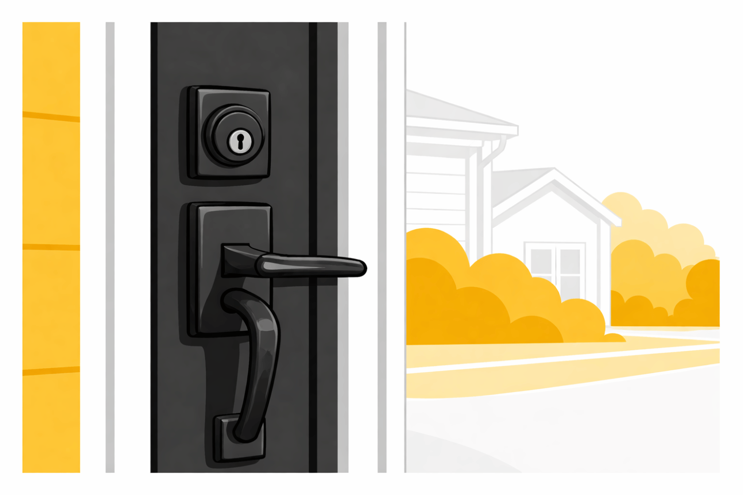 A close-up view of a high-quality deadbolt lock and handle set installed on a residential entry door, showcasing its durable design and stylish finish that enhances the home's curb appeal. This lock provides security and convenience for homeowners, making it an essential feature for exterior doors.