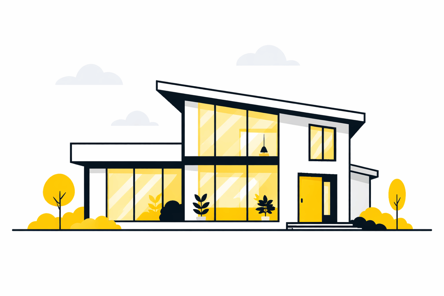 The image depicts a modern home exterior featuring large energy-efficient windows that allow abundant natural light to fill the living spaces. These energy star certified windows are designed to enhance energy performance, reduce heat loss, and lower household energy bills while providing a stylish curb appeal.