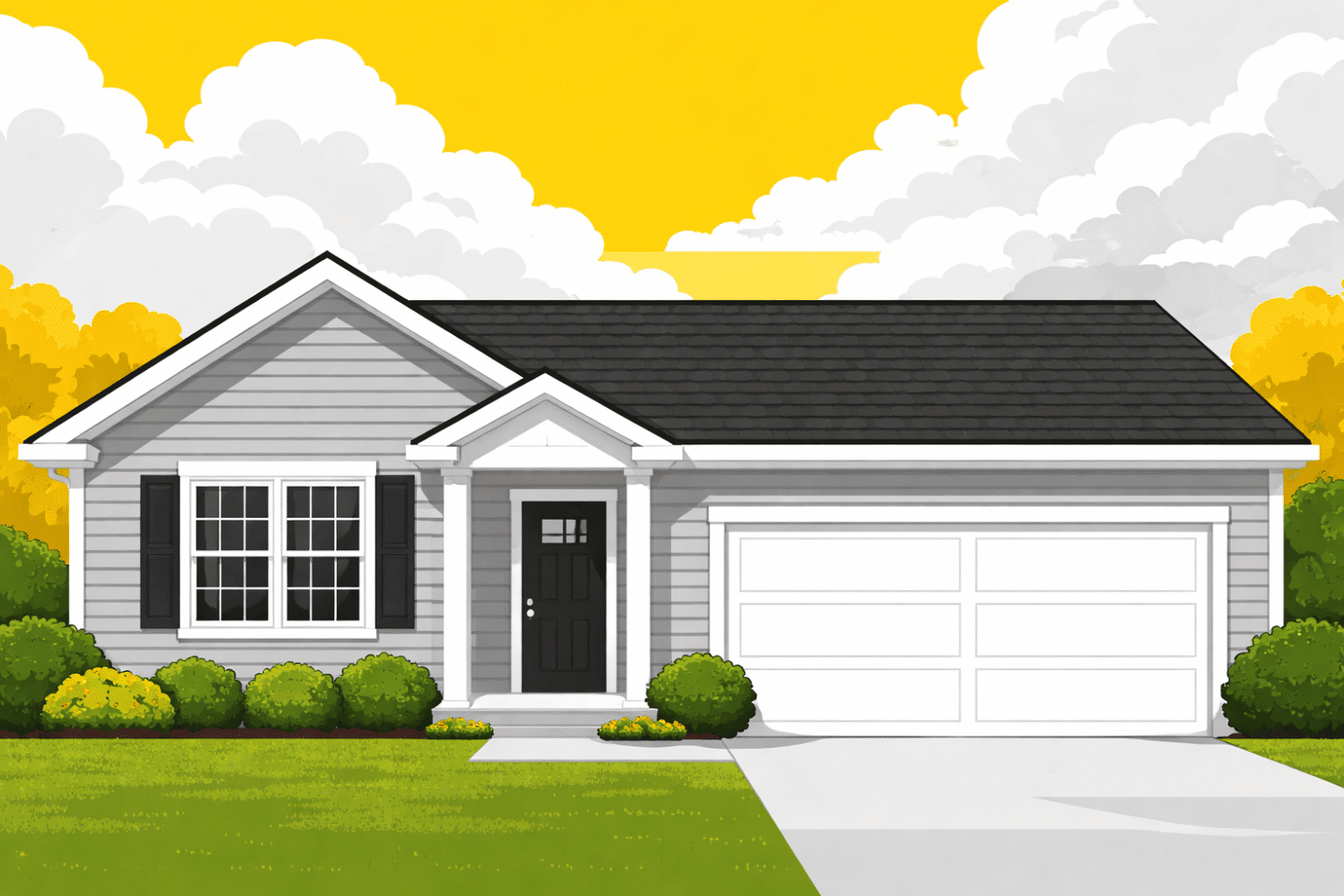 The image features a ranch-style home with horizontal vinyl siding panels, set against a backdrop of partly cloudy skies in a suburban Midwest neighborhood. This home's exterior showcases the aesthetic appeal of quality siding materials, which can enhance curb appeal while providing durability against weather exposure.