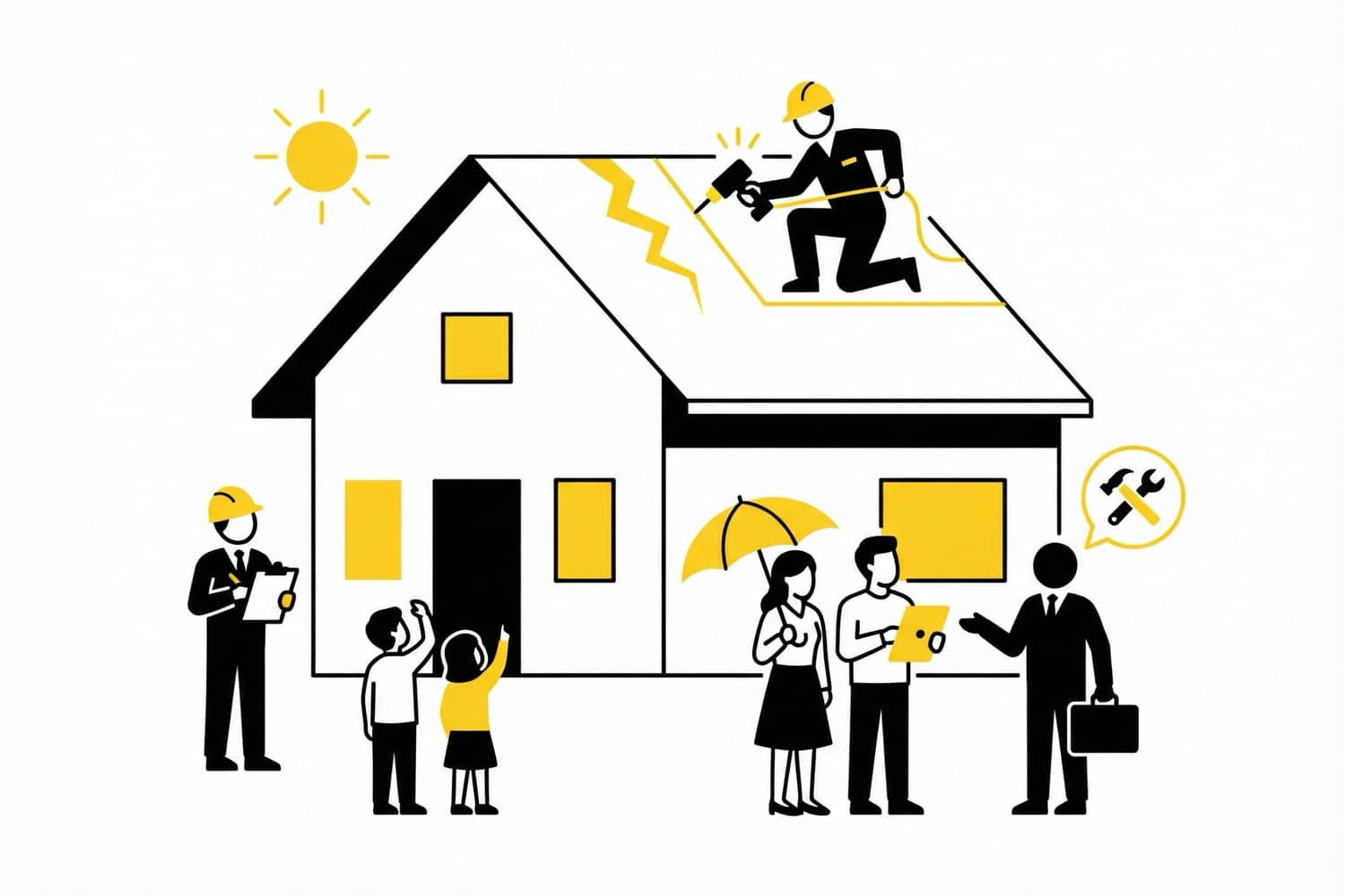 Homeowners schedule a professional inspection to assess the shape of their roof and explore the best option for permanent repairs after high winds.