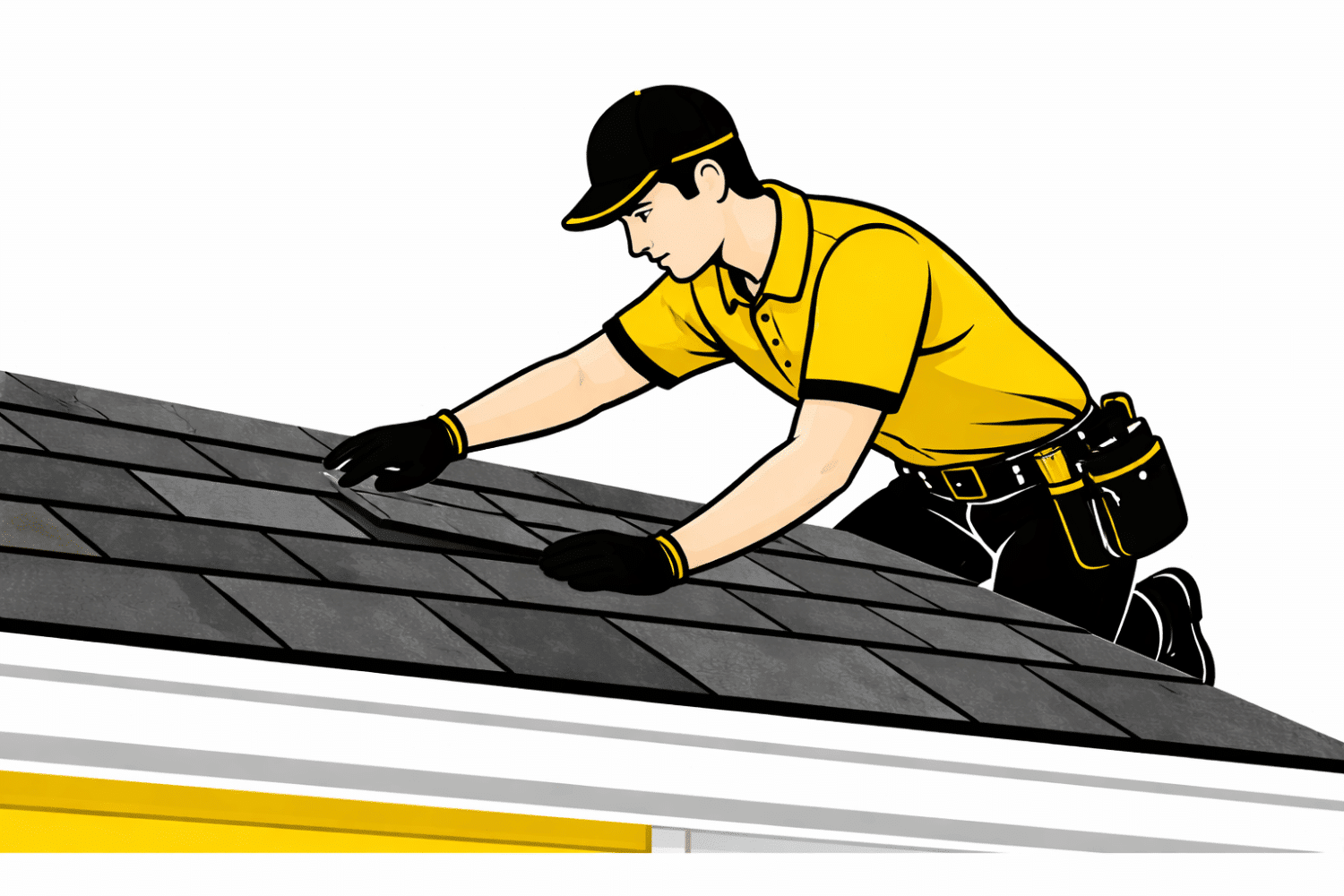 A professional roofer is carefully inspecting shingles on a residential roof, assessing the condition of the roofing materials for signs of storm damage. This meticulous evaluation is essential for homeowners to ensure quality craftsmanship and protect their property from potential leaks and water damage.