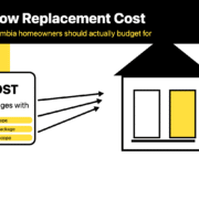 Minimalist illustration showing window replacement cost factors for a Columbia, Missouri home