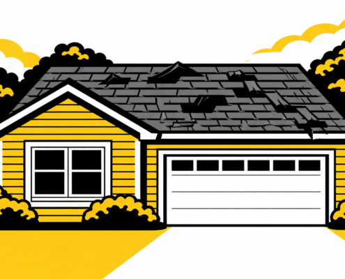 The image shows a residential home in a Missouri neighborhood with a weathered asphalt shingle roof, displaying signs of age such as missing shingles and dark streaks, indicating the need for a professional roof inspection or potential roof replacement. This home’s exterior highlights the importance of maintaining roofing to prevent bigger problems like water damage and leaks.