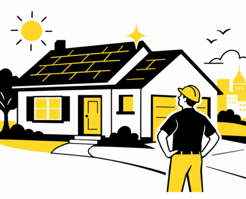 A residential home in Mid-Missouri showcases a newly installed architectural shingle roof, gleaming under the bright sun on a clear day. This new roof, made from standard asphalt shingles, highlights the importance of roof replacement for homeowners looking to enhance their property's durability and aesthetic appeal.