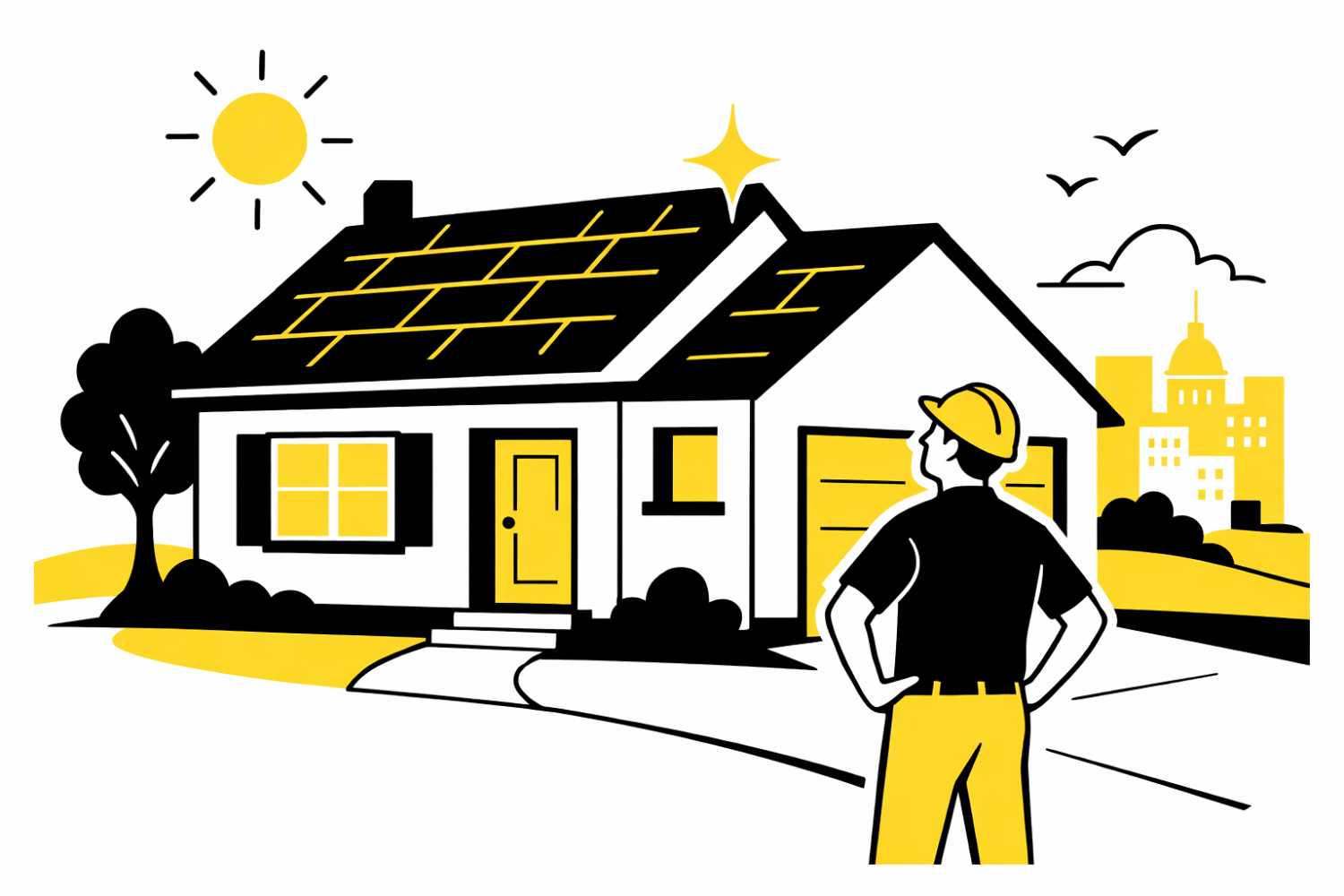 A residential home in Mid-Missouri showcases a newly installed architectural shingle roof, gleaming under the bright sun on a clear day. This new roof, made from standard asphalt shingles, highlights the importance of roof replacement for homeowners looking to enhance their property's durability and aesthetic appeal.