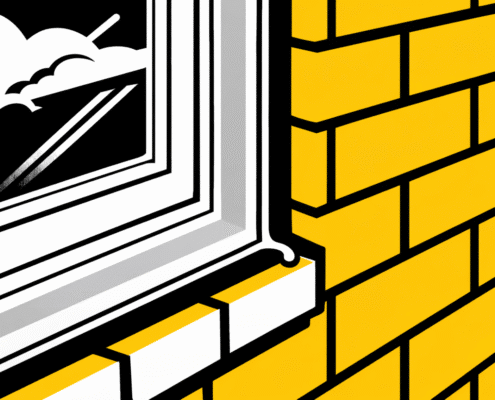 The image shows a close-up view of a residential window frame and seal on the exterior of a brick home, highlighting the materials used for energy efficiency. This detail emphasizes the importance of proper sealing in replacement windows, whether vinyl or fiberglass, to prevent air leakage and enhance insulation in Missouri's extreme temperatures.