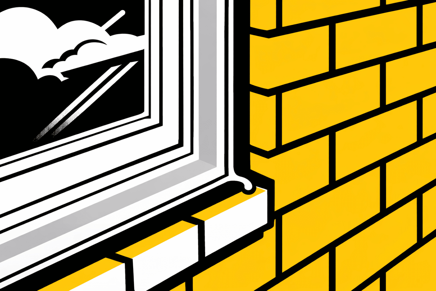 The image shows a close-up view of a residential window frame and seal on the exterior of a brick home, highlighting the materials used for energy efficiency. This detail emphasizes the importance of proper sealing in replacement windows, whether vinyl or fiberglass, to prevent air leakage and enhance insulation in Missouri's extreme temperatures.
