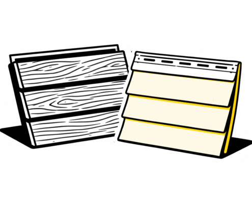 The image features a close-up view of two different siding panel samples, showcasing the distinct textures and profiles of engineered wood siding and vinyl siding. This comparison highlights the variations in materials that can enhance a home's exterior, emphasizing the importance of choosing the right siding for durability and curb appeal.