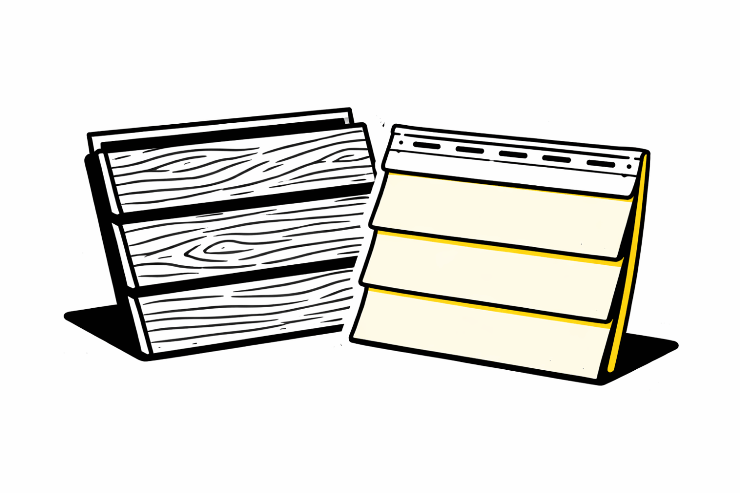The image features a close-up view of two different siding panel samples, showcasing the distinct textures and profiles of engineered wood siding and vinyl siding. This comparison highlights the variations in materials that can enhance a home's exterior, emphasizing the importance of choosing the right siding for durability and curb appeal.