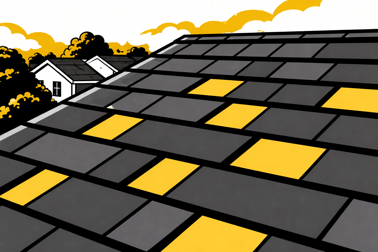 A close-up view of dimensional designer shingles reveals their layered texture and intricate shadow lines, showcasing the aesthetic appeal and durability that make them a popular roofing material choice for Missouri homeowners. These modern asphalt shingles are designed to withstand extreme weather, providing energy efficiency and long-term value.