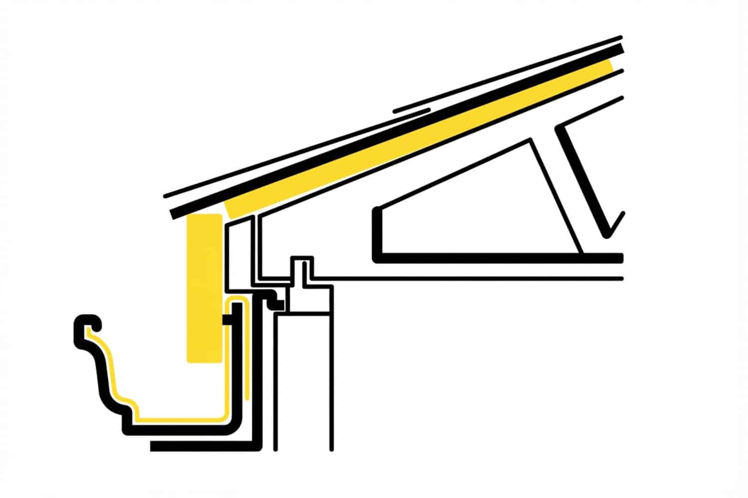 Cross-section diagram of fascia board installation showing roof edge, drip edge, and gutter connection
