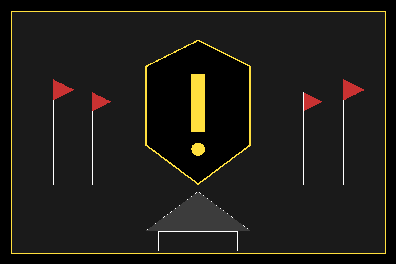 Warning shield with red flags representing storm chaser roofing scam warning signs