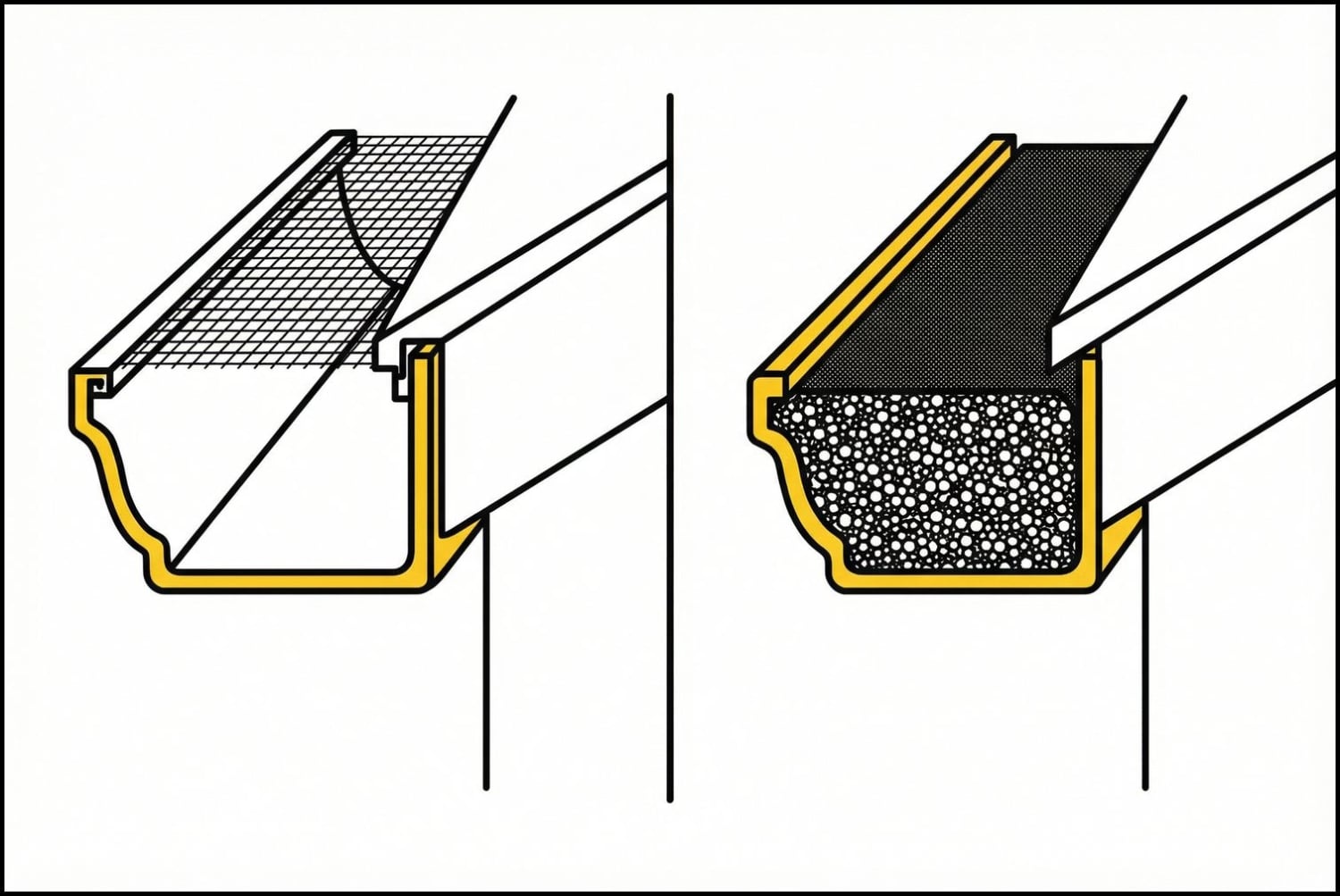 Mesh vs foam gutter guard comparison cross-section