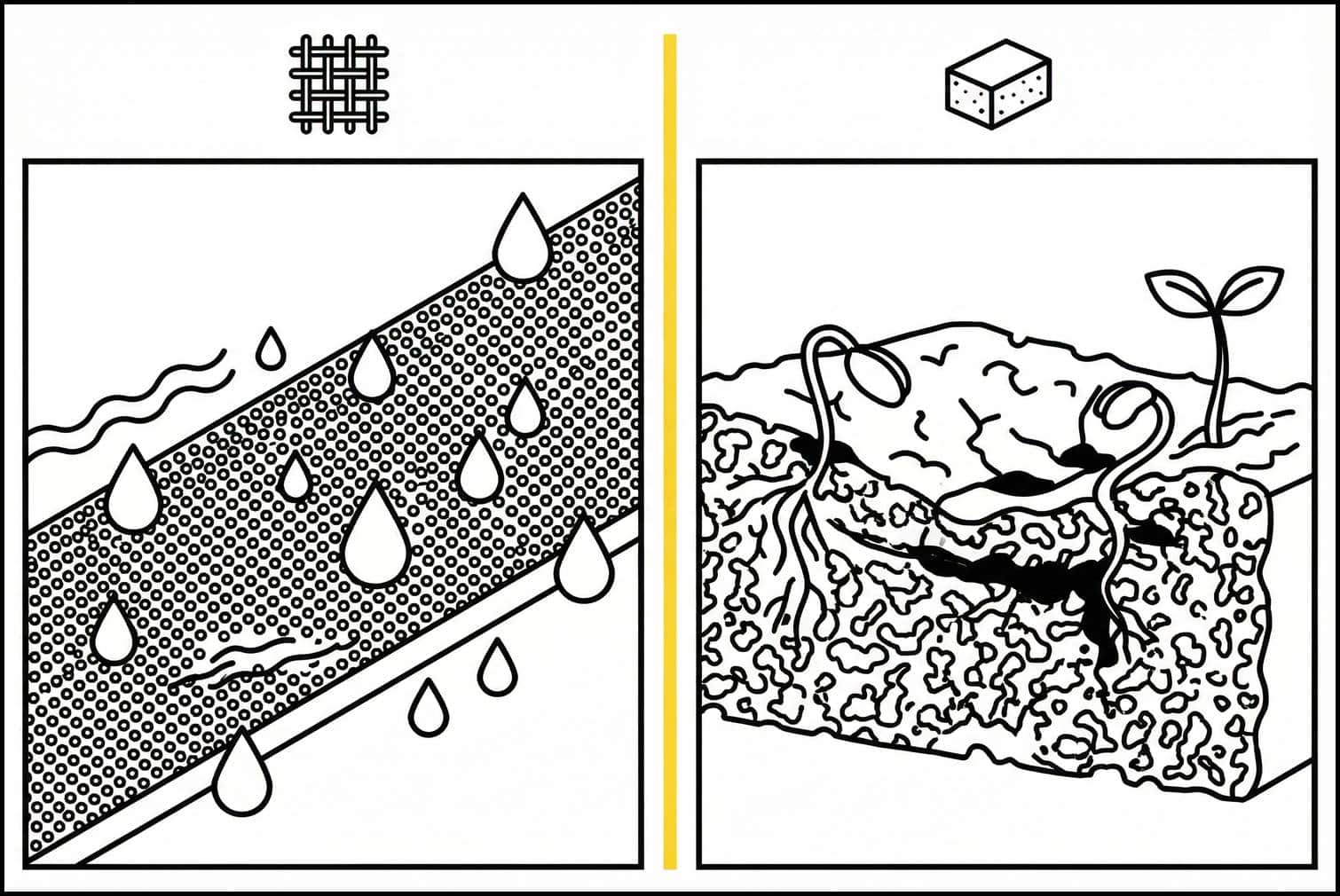 Close-up comparison of micro-mesh gutter guard vs deteriorating foam insert
