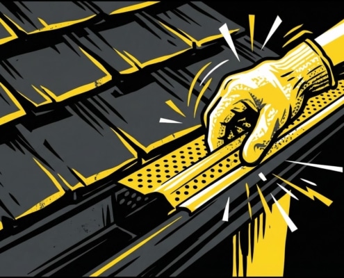 Gutter guard installation at shingle edge