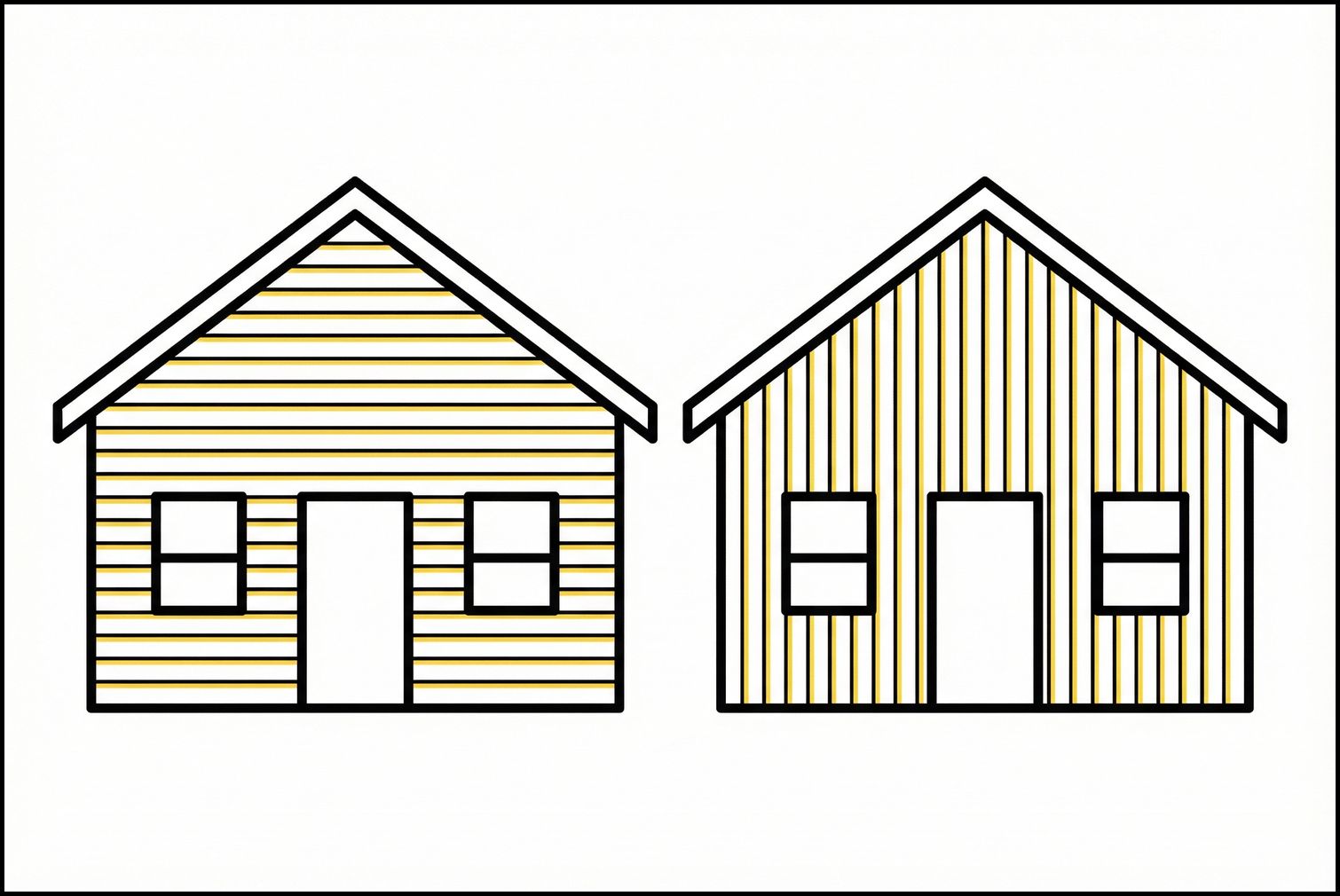House with horizontal lap siding compared to house with vertical board-and-batten siding