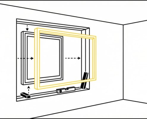 Window being fitted into frame from interior view