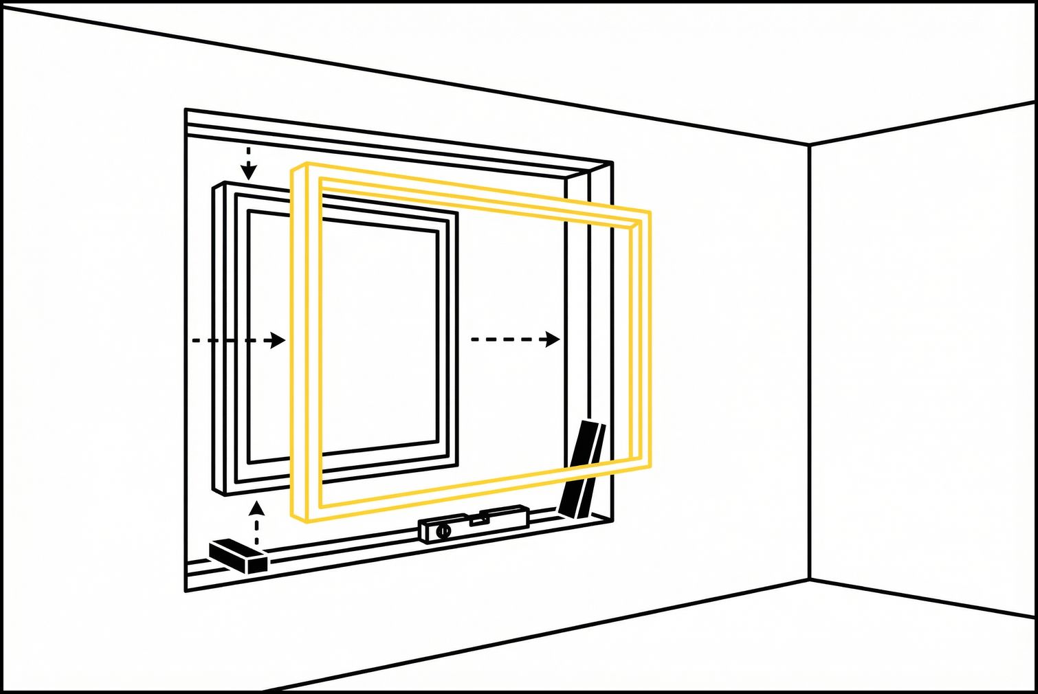 Window being fitted into frame from interior view