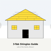 Minimalist illustration of a Lake of the Ozarks home with 3-tab shingle roof