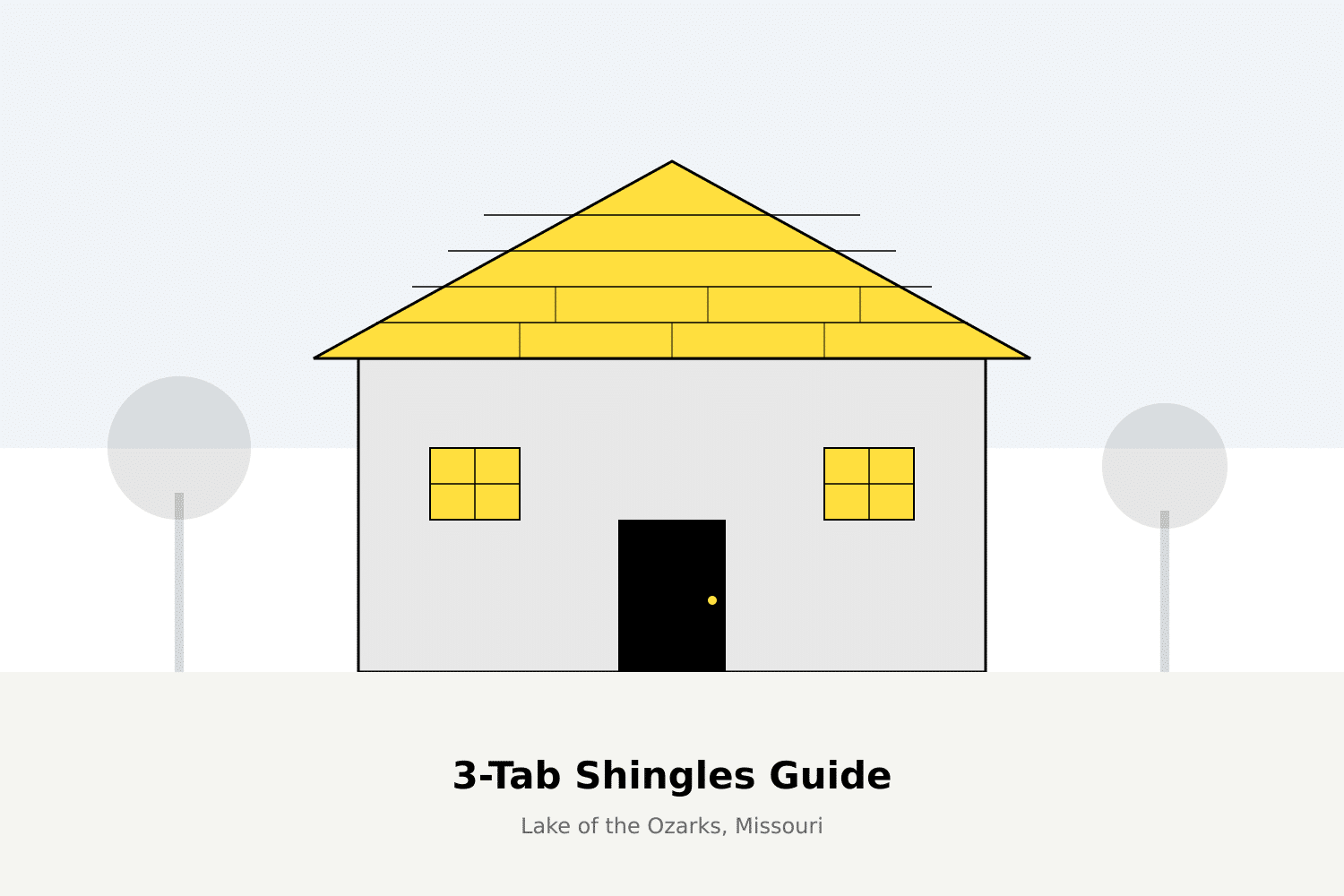Minimalist illustration of a Lake of the Ozarks home with 3-tab shingle roof