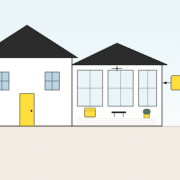 Minimalist illustration of a Columbia MO home with an enclosed deck
