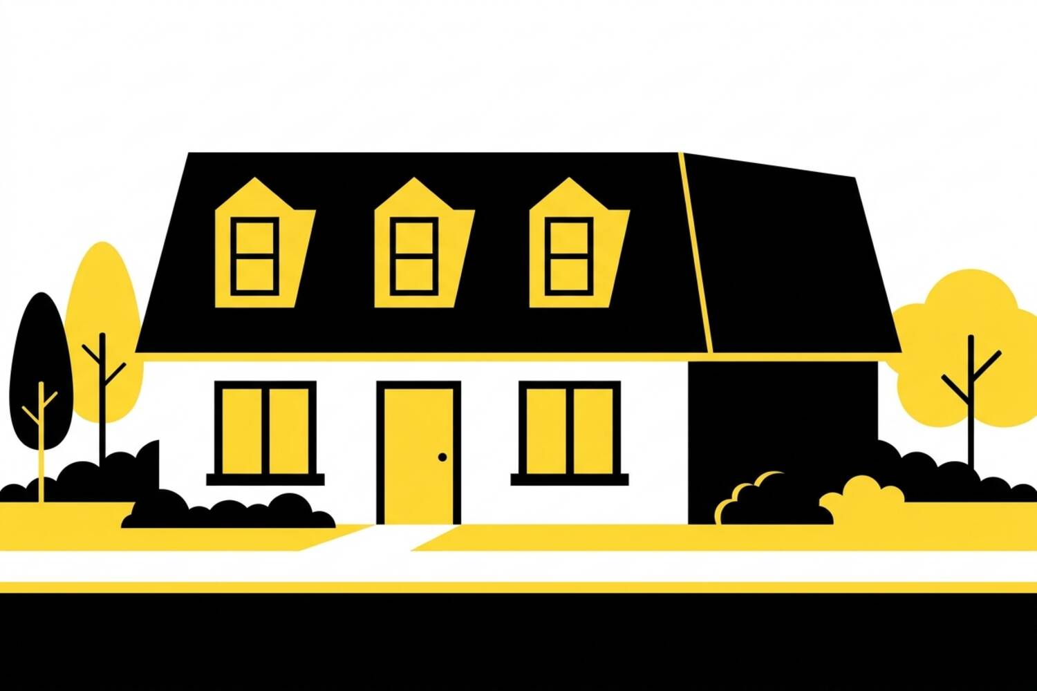 Minimalist illustration of a mansard roof home with dormer windows in Mid-Missouri