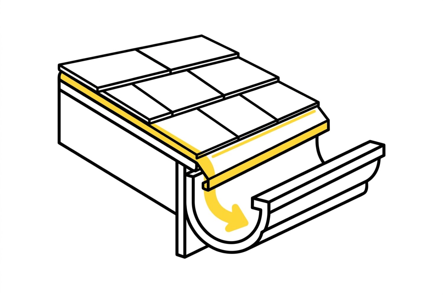 Cross-section diagram showing how drip edge flashing directs water into gutters, protecting fascia boards on Missouri homes